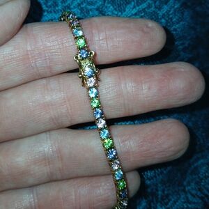 Joan Rivers Vintage Gold Tennis Bracelet with Blue and Green And Pink Stones